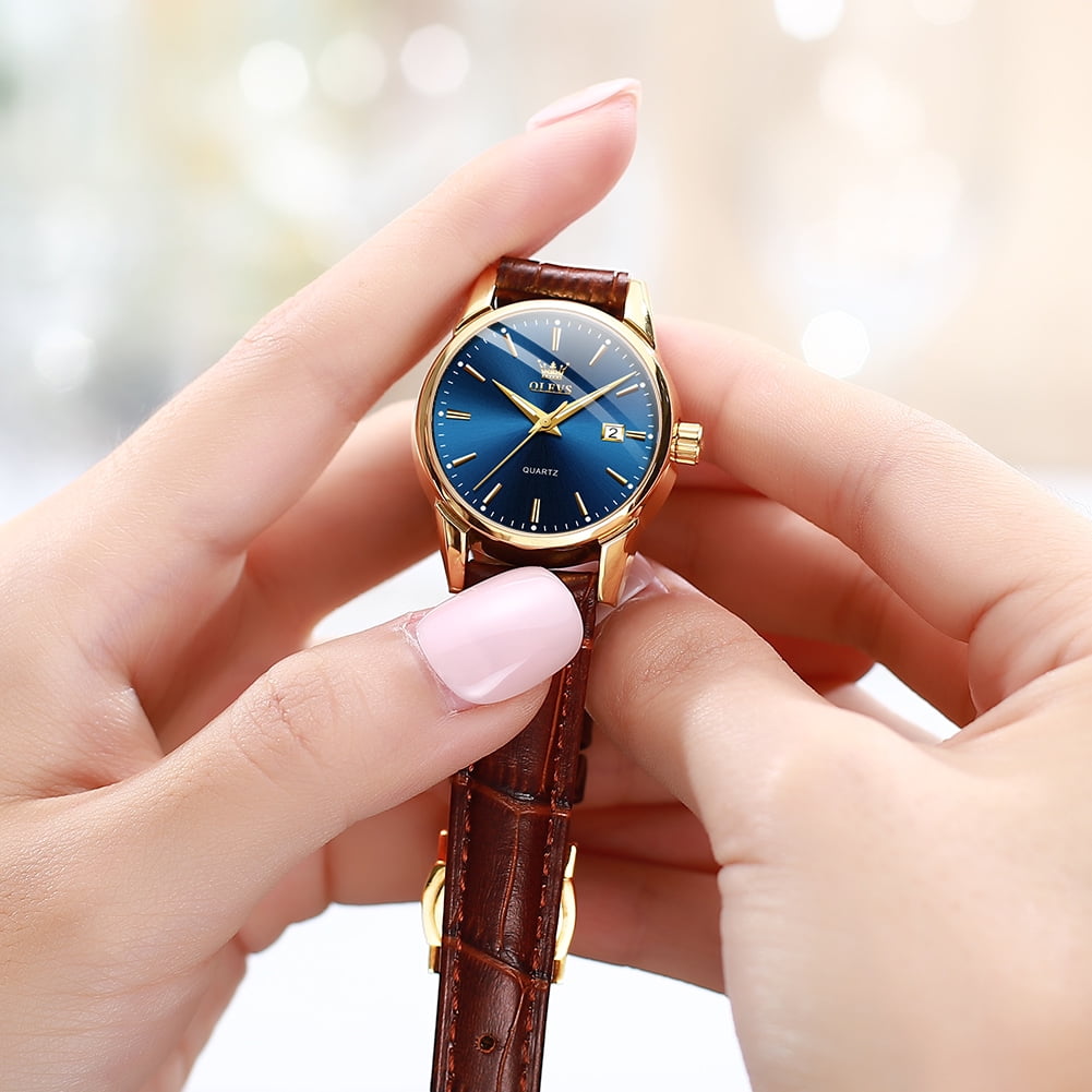 OLEVS Classic Leather Watches for Women, Business Dress Roman Arabic Numerals Ladies Watches, Waterproof Analog Quartz Womens Wrist Watches Brown Leather Strap Relojes para Mujer