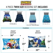 Sonic the Hedgehog Kids 4 Piece Blue Reversible Comforter, Bed in a Bag, Twin