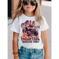 thumbnail image 1 of Girls' Cute Casual Fashion Printed Short Sleeve T-Shirt, "Girls Like Monster Trucks Too" Graphic Tee, Spring Summer Top, 1 of 6