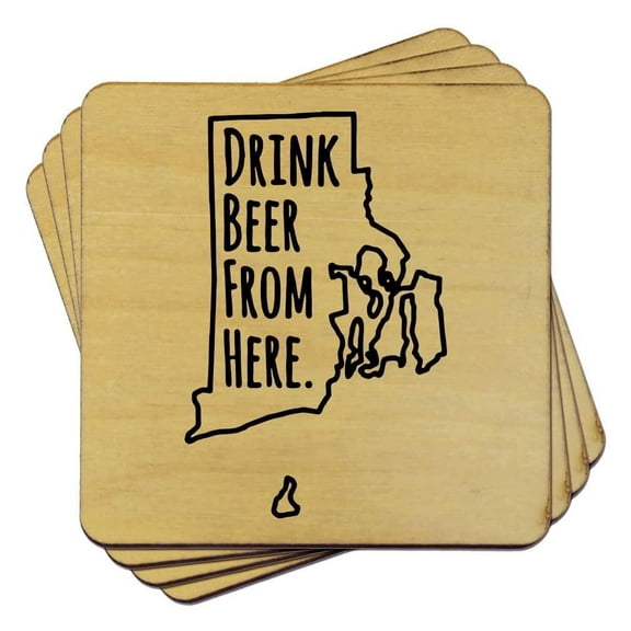 Torched Rhode Island Drink Beer Coaster Set 4 Drinks 4"L x 4"W Brown