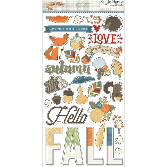 Hello Fall Chipboard Stickers 6"X12"-