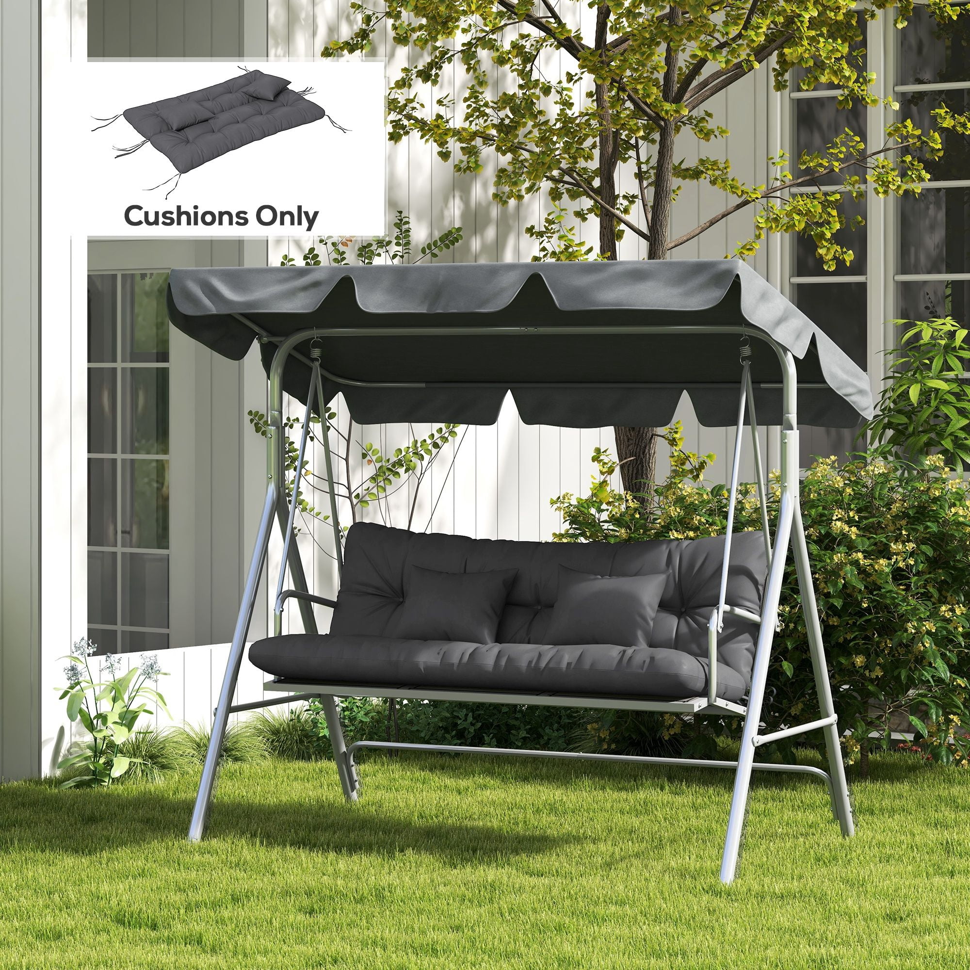 Alvantor Tufted Bench Cushions with Backrest & Throw Pillows, 59" Bench Chair Cushions for Outdoor Furniture, Charcoal