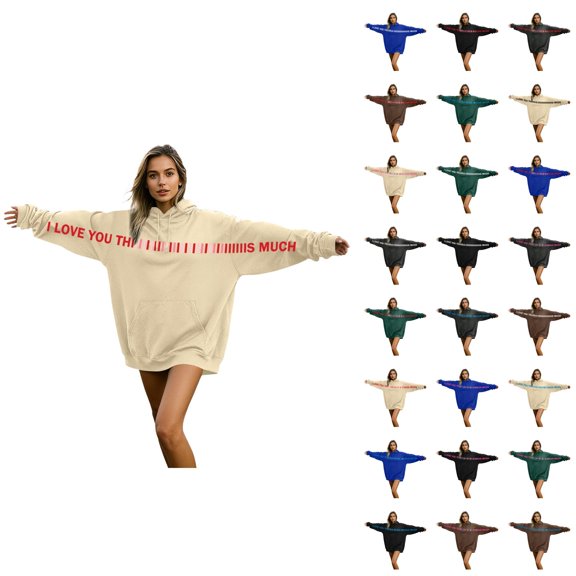 Valentines Hoodies for Men Women 2026 Casual Long Sleeve Valentines I Love You This Much Sweatshirt with Pockets for Couples