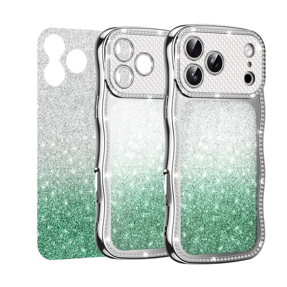 Allytechgroup Case for iPhone 16 Plus Cute Luxury Plating Bling Glitter Paper Cover Sparkly Crystal Diamond Rhinestones Shockproof Bumper Clear Back Case, Silver