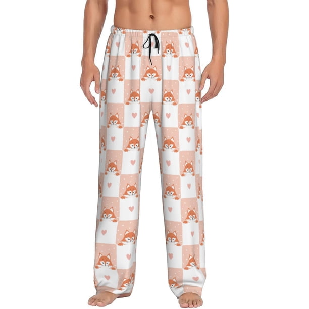 Balery love plaid fox Pantalones de pijama para hombre, pijama ultraligero, pantalón de descanso-Medium