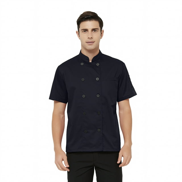 TOPTIE Veste de Chef à Manches Courtes Bleu Marine Légère à Boutons Uniforme de Chef