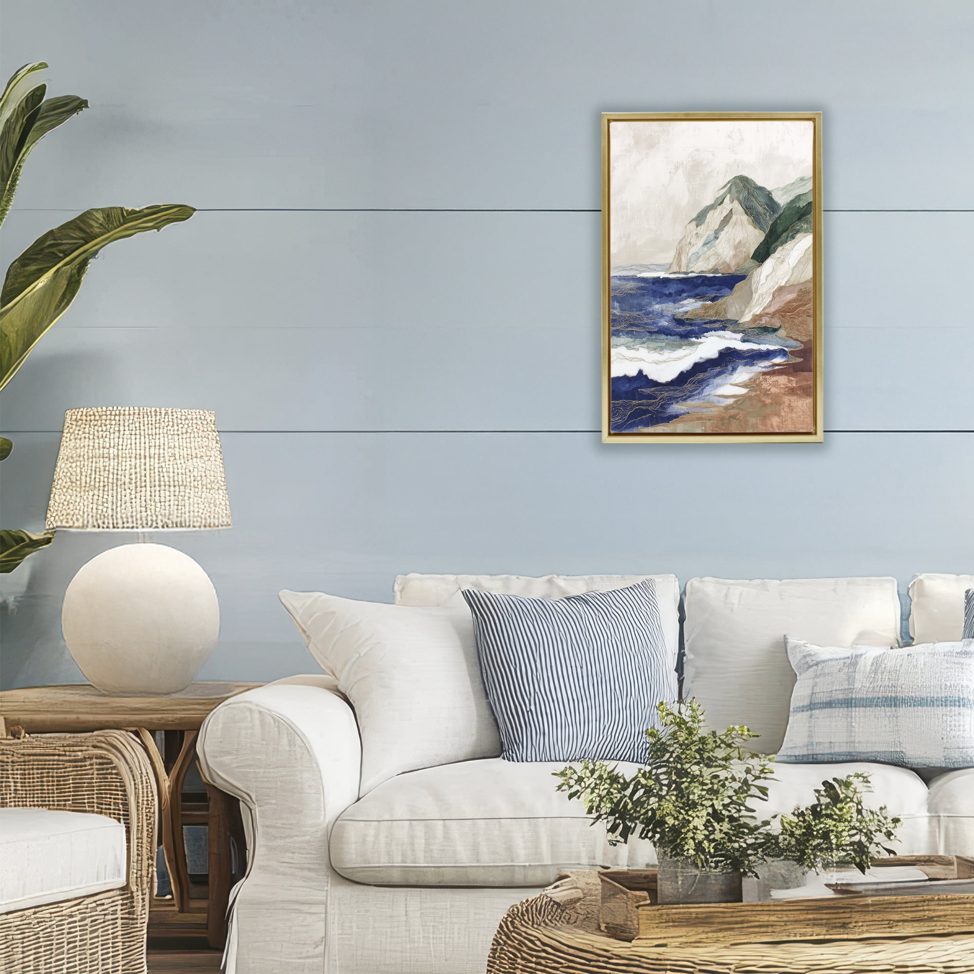 Stupell Industries Cliff Next To The Sea Gold Framed Floater Canvas Wall Art, design by Chromatic Storm Studio
