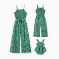thumbnail image 1 of PatPat Matching Floral Print Green Smocked Strap Jumpsuits for Mommy and Me, 1 of 6