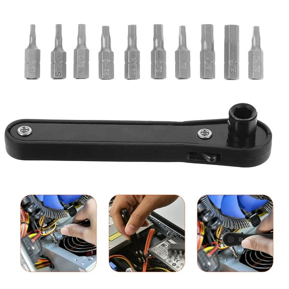 WHAMVOX  11 Pcs Screwdriver Set Handle Wrench Tool Torque Ratchet Black