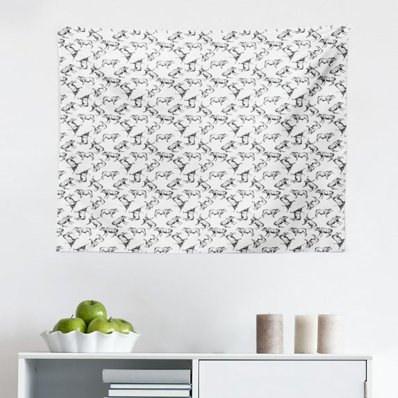 Animal Tapestry, Doodle Illustration of Strong Bull in Wild Nature, Fabric Wall Hanging Decor for Bedroom Living Room Dorm, 2 Sizes, Quartz Pale Blue, by Ambesonne