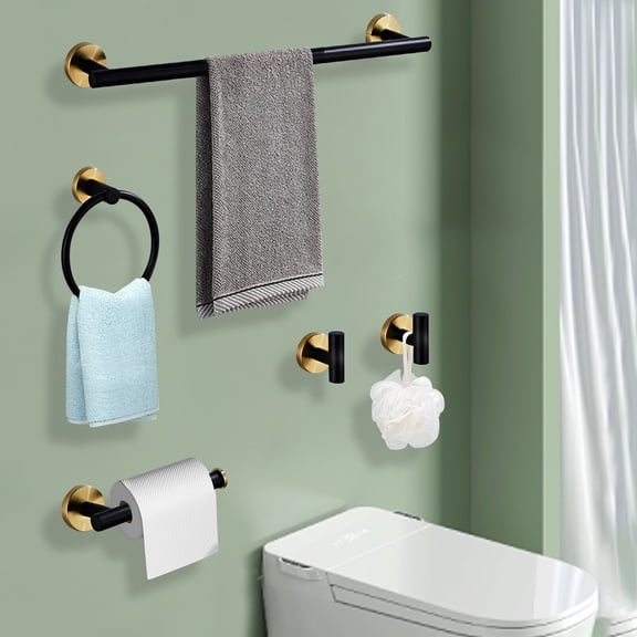 304 Stainless Steel Wall Mounted Towel Rack Set, Bathroom Hardware Set Black and Gold