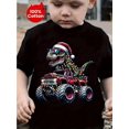 thumbnail image 1 of Youngsters' Christmas Dinosaur Truck Print T-Shirt, 100% Cotton Crew Neck Short Sleeve Casual Tee for Boys, Summer Knit Fabric Top with Regular Fit, 1 of 6