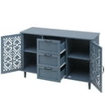 thumbnail image 6 of 31.5" Storage Cabinet, Modern Accent Cabinet with 2 Doors, 3 Drawers and Wood Legs, Freestanding Wooden Buffet Sideboard for Living Room, Study, Entryway, Bedroom, Blue, 6 of 9