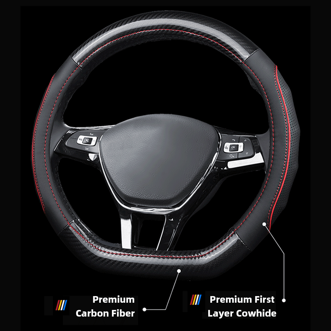 14 inch D Shaped Steering Wheel Cover for Tesla Model 3 / Y Highland/Juniper, for Camaro, for WRX BRZ, for Prius Civic Flat Bottom Small Steering Wheel Protection, Interior Accessories for Cars Truck