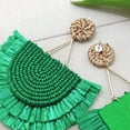 thumbnail image 4 of Bocar Bohemia Beaded Fringe Statement Earrings with Long Dangling Tassel Raffia Earrings for Women(ER1183_Green_Big), 4 of 5