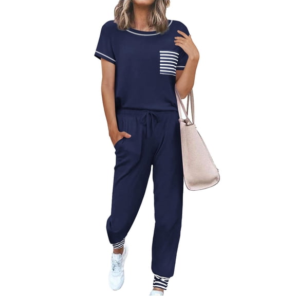 Ekouaer Pajama Sets for Women Short Sleeve Pjs Sets 2 Piece Loungewear Sleepwear with Long Joggers Pants