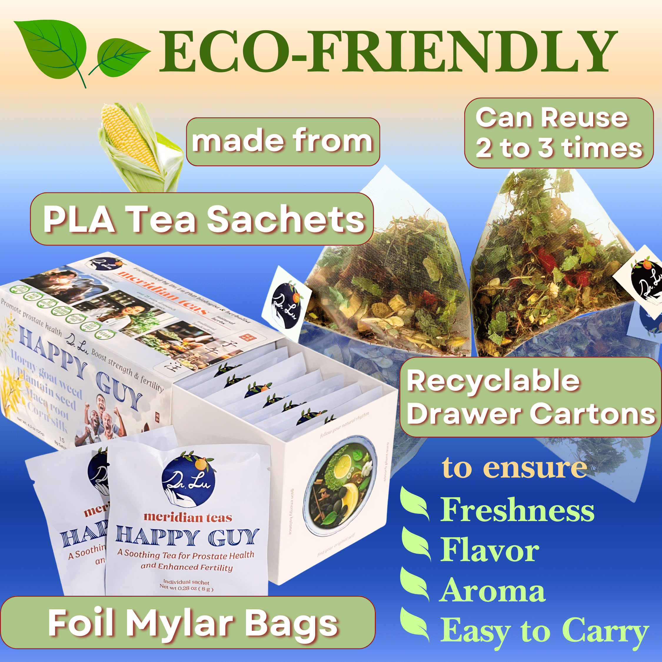Dr. Lu’s Happy Guy Tea | 11-Flavor Corn Silk, Horny Goat Weed, Maca Root, Hibiscus Tea Blend for Men's Health | Promote Urination & Prostate Health | Improve Strength & Fertility