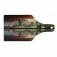 thumbnail image 1 of Industrial Cutting Board, Oil Refinery Petrochemical Industry Water Reflection and Dramatic Sky Twilight, Tempered Glass Cutting and Serving Board, Wine Bottle Shape, Multicolor, by Ambesonne, 1 of 1