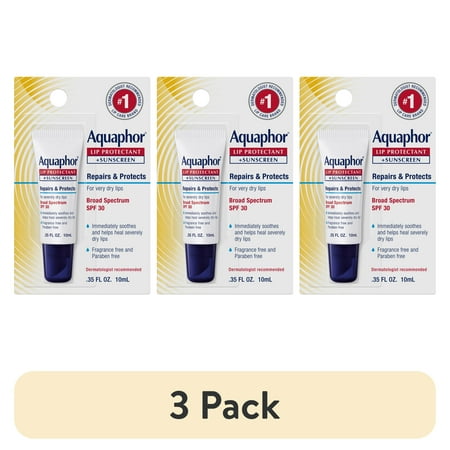 (3 pack) Aquaphor Lip Protectant + Sunscreen, Lip Balm with SPF 30, 0.35 oz