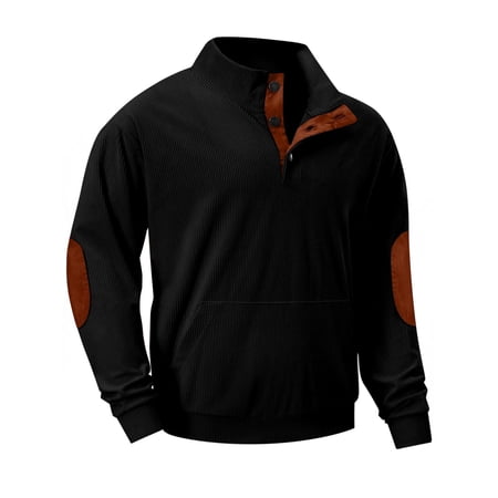 Mens 2025 Casual Corduroy Sweatshirt Vintage Long Sleeve Stand Collar 1/4 Button Up Pullover Polo Shirt With Pocket
