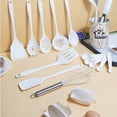 thumbnail image 3 of Leyfeng Silicone Cutlery Set, 18 Piece Kitchen Cooking Utensils, Heat Resistant, Non-Toxic, BPA Free with Tray & Wooden Handle, Essential Home Accessories, White, 3 of 8