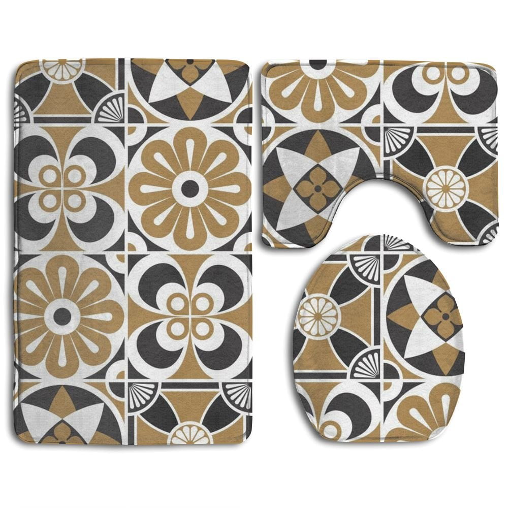 PUDMAD Square 3 Piece Bathroom Rugs Set Bath Rug Contour Mat and Toilet