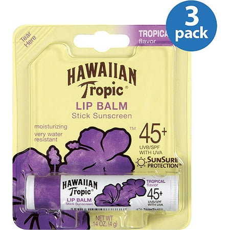 Hawaiian Tropic Baume à lèvres SPF 45 +, 0,14 oz (Lot de 3)