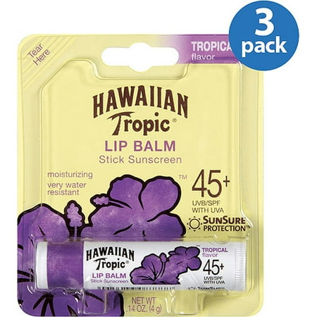 - (3 Pack) Hawaiian Tropic Lip Balm Sunscreen Stick Tropical Flavor SPF 45 - 1 Count
