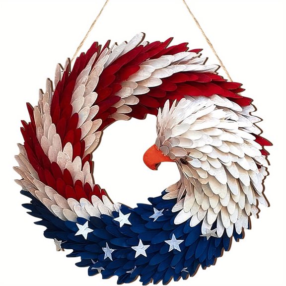 US Army 250th Anniversary Eagle Wreath, Brave Wings Wreath, 4th of July Wreaths For Front Door, 2D Flag Pendant for Memorial Day & Summer Holiday Decor