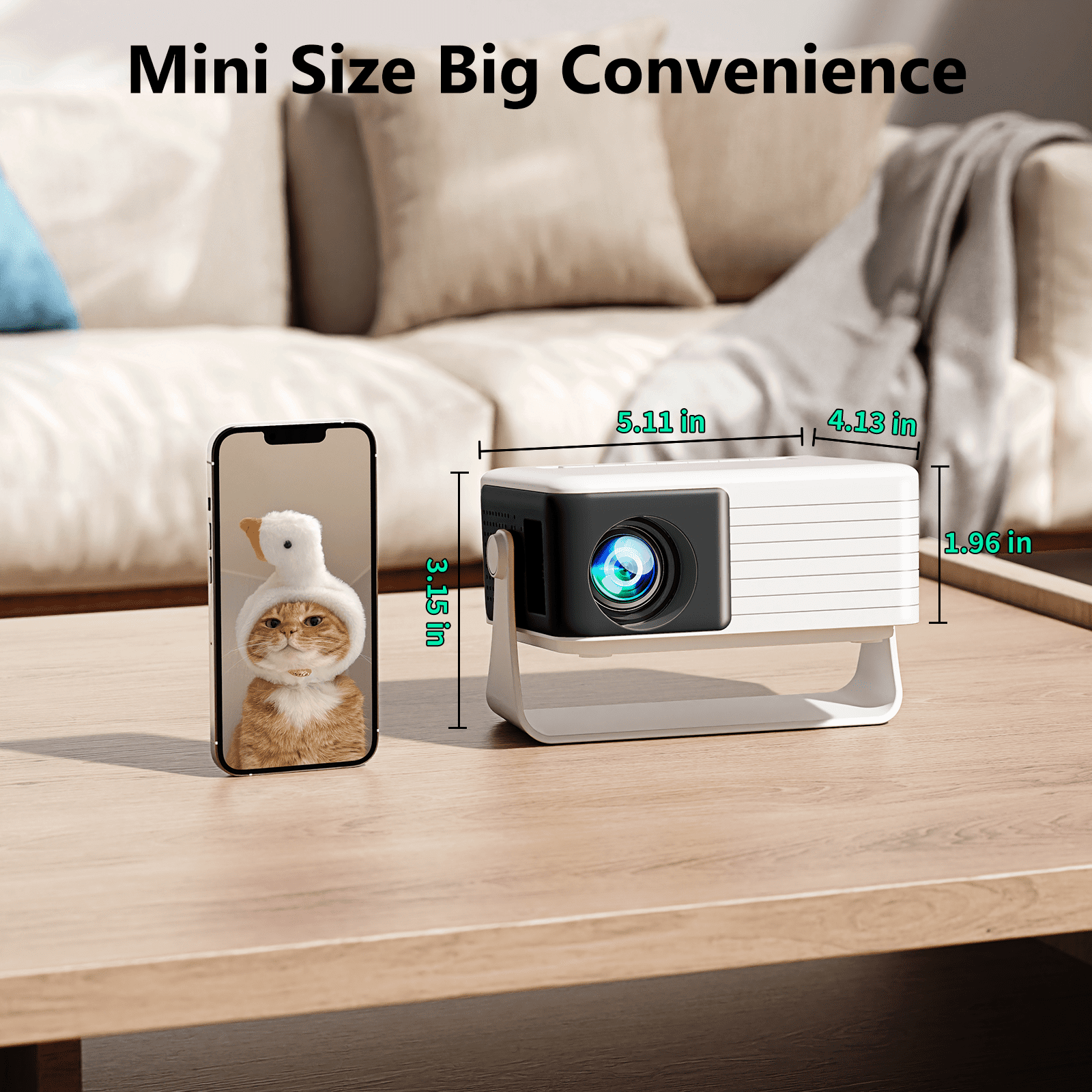 CocoBear Mini Projector 720P HD Portable Projector, 4000 Lumens LED, WiFi Bluetooth 5.1, 30–120" Screen, HDMI USB AV Compatible, Home Theater Outdoor Movie Projector, Black