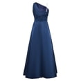 thumbnail image 4 of TiaoBug Girls' Sleeveless One Shoulder Rhinestone Satin Long Dress for Wedding Party Pageant Gown Navy Blue 14, 4 of 6