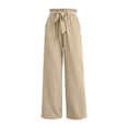 thumbnail image 6 of VEKDONE Drawstring Straight Trousers for Women Elastic High Waisted Wide Leg Pant with Pockets Summer Casual Loose Fit Long Pants Lounge Slacks Khaki XXL, 6 of 6