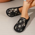 thumbnail image 3 of Women’s Floral Lace Embroidery Open Toe House Slippers, Breathable Mesh Slip On Indoor Bedroom Slippers Non Slip Soft Sole Casual Home Shoes for Ladies,Black 43, 3 of 6