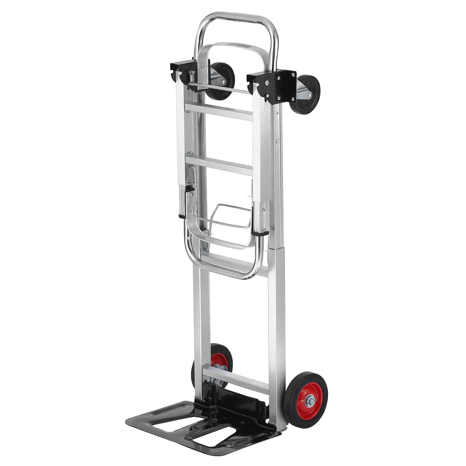 Aluminum Folding Hand Truck 2-in-1 Design 400 lbs Capacity Heavy Duty Collapsible Cart with Rubber Wheels for Warehouse Supermarket Garden
