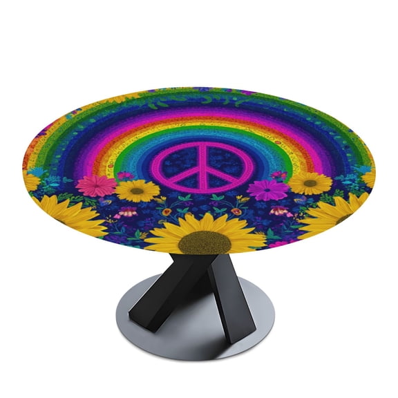 Round Premium Polyester Tablecloth Round Table Cloth Cover For Kitchen And Dining Room Colorful Hippie Designs