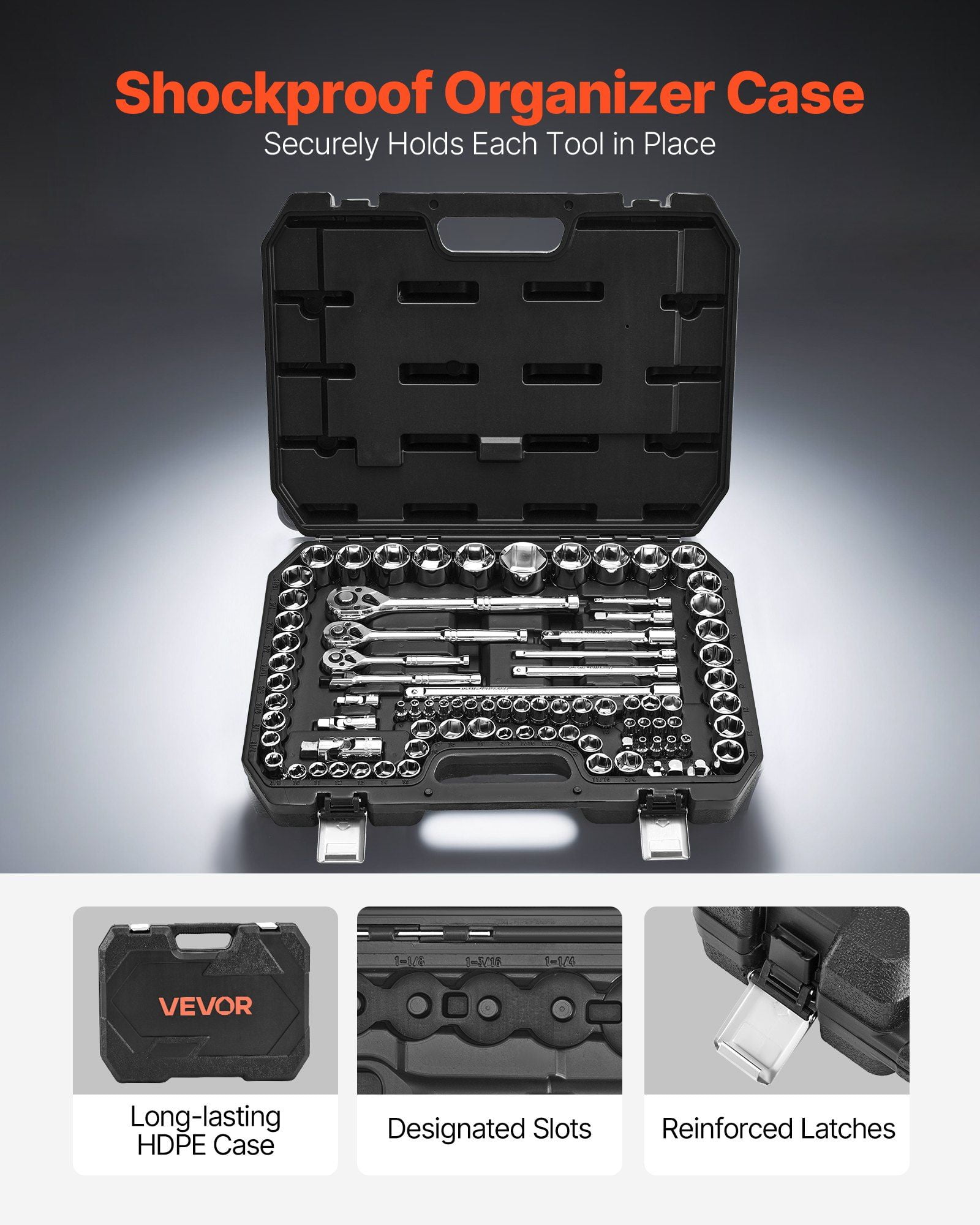 CAFORKP 86-Piece Socket Set with 3/8, 1/4 & 1/2 Inch Drives, SAE and Metric Sockets, Ratchets, Accessories & Storage Case - CR-V Alloy Steel for Automotive Maintenance