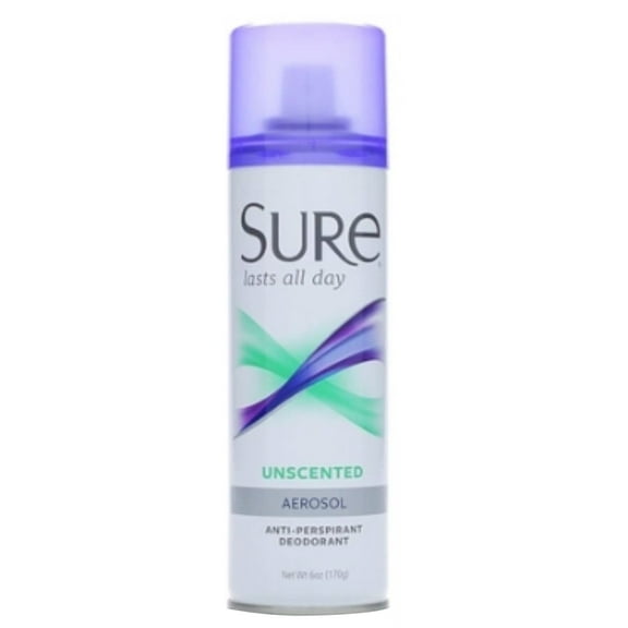 Sure Anti-Perspirant & Deodorant Aerosol, Unscented 6 oz (Pack of 2)