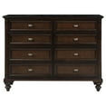 thumbnail image 2 of Meon Wide Dresser w 8 Drawers, Carved Bun Feet, Dark Oak Brown Wood, 2 of 5