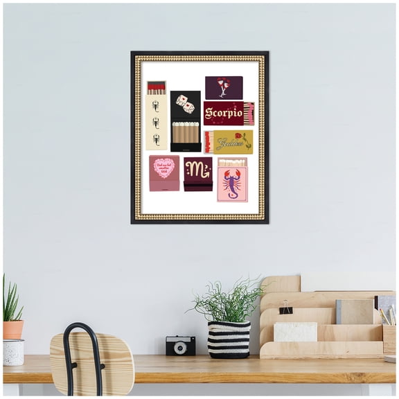 Kate and Laurel Framed Wall Art Print Scorpio Matchbooks 14x18 FC by Megan Ryan, 16 x 20, Castellan Black Frame, Whimsical, Typography Art for Wall Decor