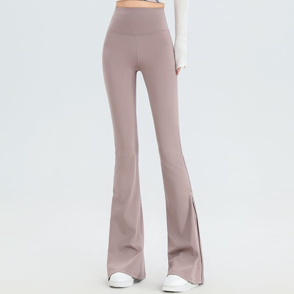 Maoxin Yoga Pants Women's Fashion Solid Color High Waist Leggings With Yoga Sport Elastic Zipper Flare Pants Plus Size Yoga Pants for Women Pink M