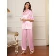 thumbnail image 4 of DAKIMOE Womens Satin Silk Pajama Sets Short Sleeve Button Down Pajamas Women Pjs Lounge Sets Sleepwear Long Pant S-XL, 4 of 12