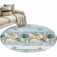 thumbnail image 2 of Marine Life Round Living Room Rugs 4 ft, Blue Shell Coral Starfish Blue Wood Grain Eucalyptus Leaves Washable Area Rug Non-Slip Sturdy Edge Binding Round Carpet for Entryway Kitchen Bedroom Bathroom, 2 of 9