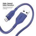 thumbnail image 4 of Powertek Ultra 6ft USB-A to Lightning Cable, Purple, Silicone with PVC Mesh Jacket, Dependable Data Transfer, MFi Certified Charging Cable, 4 of 6