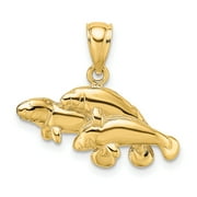 Carat in Karats 10K Yellow Gold Polished Triple Manatee Pendant Charm (11.5mm x 23.35mm)