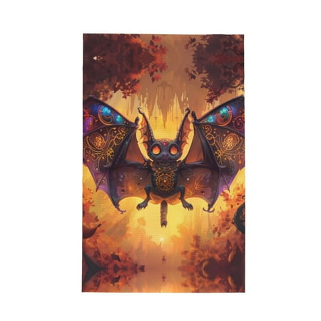 

Absorbent Kitchen Towels Halloween Colorful Bat Quick Drying Dish Towels for Kitchen Drying Soft Hand Towels with Lanyard for Kitchen Decor