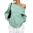 thumbnail image 2 of Risckoth Women's Slash Neck Sweatshirt Fleece Lined Drop Shoulder Relaxed Fit Hoodless Pullover S-2XL, Green, 2 of 9