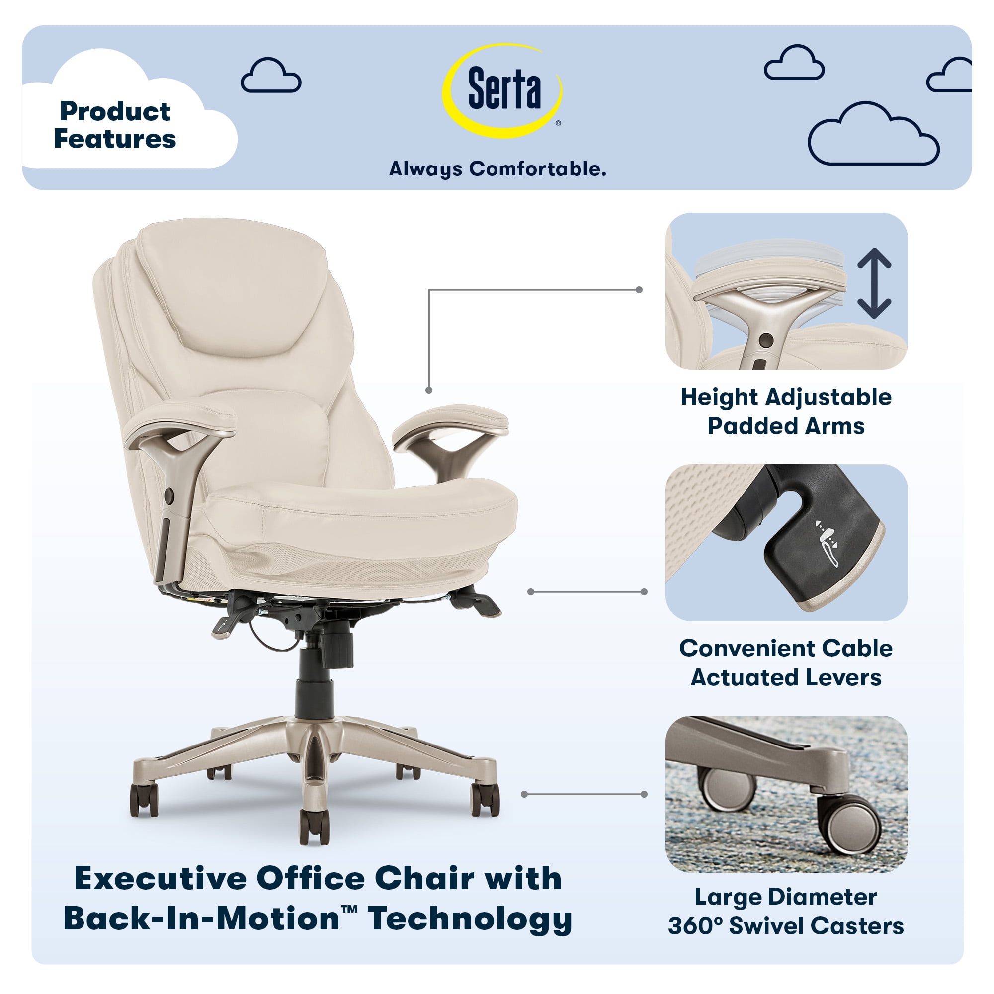 Serta Bonded Leather Office Chair with True Wellness BIM Tech, 250 