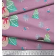 thumbnail image 2 of Soimoi Purple Poly Georgette Fabric Snowman & Tree Christmas Printed Fabric 1 Yard 42 Inch Wide, 2 of 5