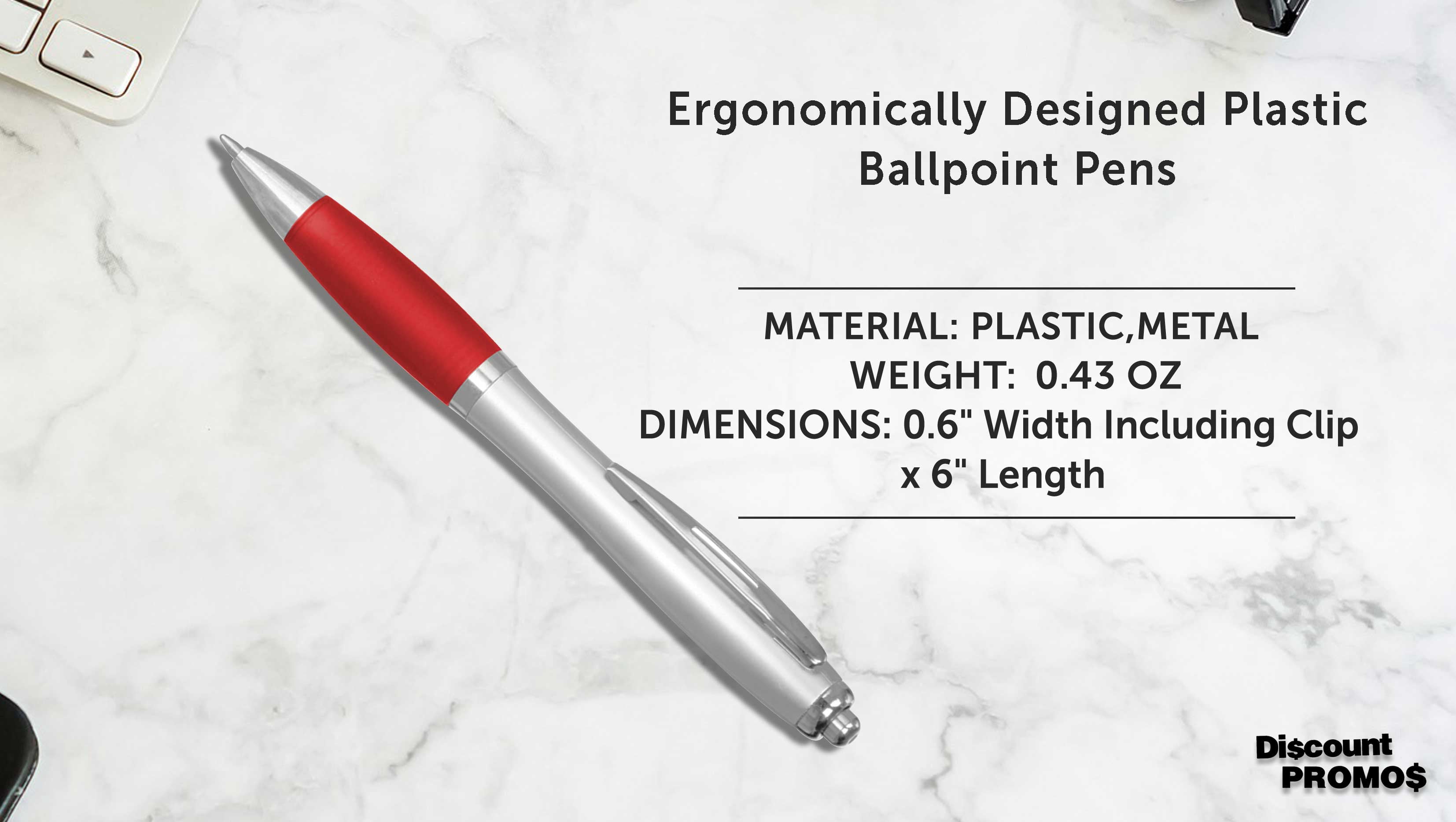 Ballpoint Pens With Rubber Grip, 10 pack, Black Ink Writing Pens in Bulk, Red