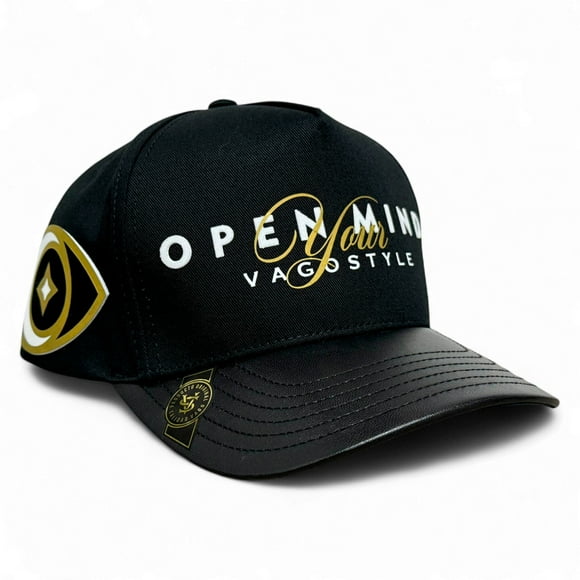 VAGO OPEN YOUR MIND Gorra Visera Curva Negra Imitación Piel